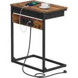 Segenn Beistelltisch - Laptoptisch mit Ladestation - Nachttisch - Couchtisch mit Schublade - Laptoptisch Industriell - Braun Schwarz - 55x35x66 cm