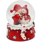 Dekohelden24 Schneekugel, Schneemann mit Kind, rot weiß, Maße H/B/Ø Kugel: ca. 8,5 x 7 cm/Ø 6,5 cm., 501065-SM+Kind