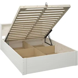 otto home Stauraumbett »MAREILLES, hydraulischer Bettkasten mit praktischer Aufteilung«, Massivholz, viel Stauraum im Kopfteil und unter dem Bett,140x200cm, weiß weiß weiß, , 99019666-0
