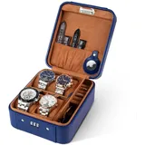 KAMIER Uhrenbox Reiseetui für 4 Uhren, Mechanisches Zahlenschloss Uhrenbox Herren, PU Leder Reise Watch Box Aufbewahrungsorganizer, Smartwatches bis zu 50 mm, Geschenkidee, Braun