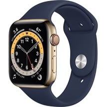 Apple Watch Series 6 GPS + Cellular 44 mm Edelstahlgehäuse gold, Sportarmband dunkelmarine