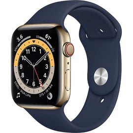 Apple Watch Series 6 GPS + Cellular 44 mm Edelstahlgehäuse gold, Sportarmband dunkelmarine