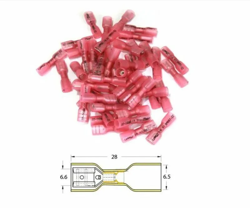 Bihr Thermokrimpbare Flat Female Crimping Ø0.5mm2/1.5mm2 - 50pcs transparant rood Voorvrouw