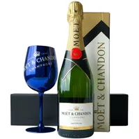 The Wine Guys - Moët & Chandon Champagner Brut Impérial Geschenkset mit edlem blauen Moët Glas – (1 x 0,75 l) Geschenkpaket