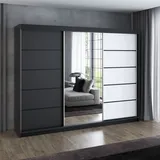 mebloland Schwebetürenschrank, 3-türig Schrank 200 cm mit 4 Schubladen, und Spiegel (Weiß, Schwarz, Somona) Kleiderschrank VILANO 2