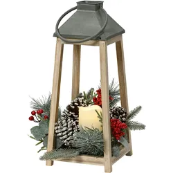 Lumineo Holzlaterne mit LED Kerze 15,5x36cm batteriebetrieben mit Timer Weihnachtsdeko Weihnachtslaterne Laterne Licht Warmweiß