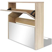 vidaXL Schuhschrank 63 x 67 x 17 cm mit 2 Fächern Spiegel Eiche-Optik / braun