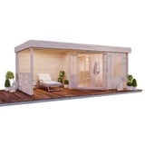 FinnTherm Saunahaus Hanna-40 Gartensauna 3 Sitzbänke aus Holz in Braun, Sauna mit 40 mm Wandstärke, Außensauna mit Montagematerial