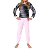 Normann Pyjama Mädchen Frottee Pyjama langarm Schlafanzug mit Bündchen blau 170/176