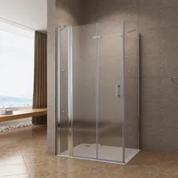 Duschkabine Eckeinstieg 120x90 x 197 cm Duschabtrennung Duschwand Eck Dusche Duschtür an Festteil mit festem Seitenteil Eckdusche rahmenlos Falttür Drehtür Drehfalttür Nanoglas Eckregale Eckablage