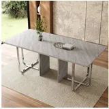 KLAM HOME Esstisch 180x80x75cm mit Metallbeine rechteckiger Esstisch für 6 Personen, Grau (großer Esstisch, rechteckiger Esstisch, Küchentisch, 1-St), Esstisch für 6 Personen, moderner einfacher Esstisch, Grau + Silber grau