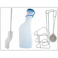 Urinflaschen-Set " Das Profimodel " Urinflasche mit Bürste und Halterung, milchig