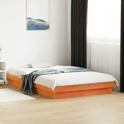 vidaXL Massivholzbett mit LED-Beleuchtung Wachsbraun 135x190 cm Kiefer