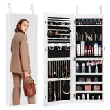 Abschließbarer Schmuckschrank Schmuckspiegelschrank 108cm Hohe, Aufbewahrung Von Juwelen Mit Ganzkörperspiegel, Schmuckspiegel-organizer Mit Led-innenbeleuchtung & Samtfutter, Weiß
