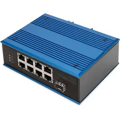 DIGITUS Industrieller 8+1 Port Fast Ethernet Switch Unmanaged, 8 RJ45-Anschlüsse 10/100 Mbits