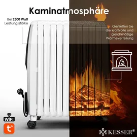 Kesser KESSER® Ölradiator mit WiFi App & Fernbedienung digitalem Display- elektrischer energiesparender Heizkörper mit 10 Rippen, Timer Zeitschaltuhr, 4 Heizstufen, Thermostat, Weiß