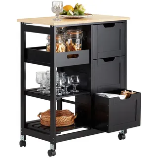 SoBuy Servierwagen Schwarz Holzwerkstoff, Holz, 68x85x38 cm, Esszimmer, Servierwagen