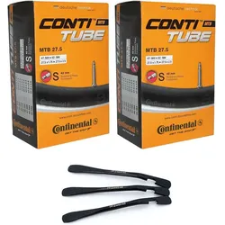 2x Continental Fahrradschlauch MTB 27.5 Zoll 47/62-584 SV 42 mm mit Reifenheber EINHEITSFARBE No Size