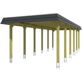 SKANHOLZ Spreewald Walmdach Carport aus Nadelholz 3,45 x 8,93 m schwarze Blende