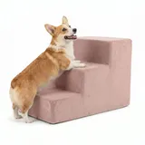 murando Hundetreppe für Kleine Hunde 3 Stufen 30 cm, Samt - Rosa