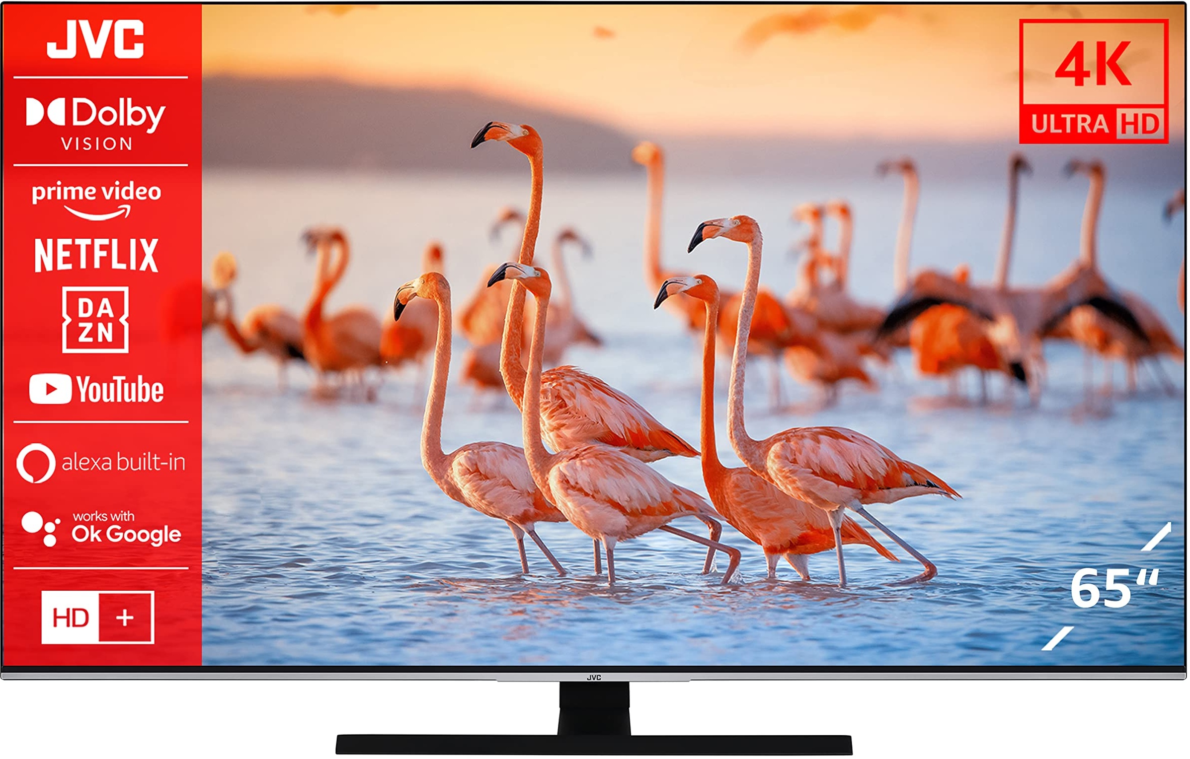 JVC LT-65VU8156 65 Zoll Fernseher/Smart TV (4K Ultra HD, HDR Dolby Vision, Triple-Tuner, Alexa Built-In, Bluetooth, Dolby Atmos) - 6 Monate HD+ inkl. [2023], Schwarz
