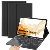 JANOLTY Hülle mit Tastatur für Samsung Galaxy TAB S8+/Tab S8 Plus & Tab S7 FE & Tab S7+/Tab S7 Plus, QWERTZ Kabellose Beleuchtete Bluetooth Samsung Tab S8 Plus 12.4 Zoll 2022 Tastatur, Schwarz