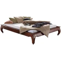 Massivmoebel24 Bett Akazie 140x200x42 nougat lackiert OPIUM #262