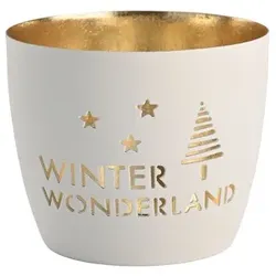 Madras Windlicht M Winter Wonderland weiß/gold