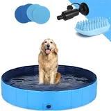 Hundepool Schwimmbecken Faltbarer Hund 39"x12" Planschbecken Swimmingpool Kinderpool Hundebadewanne Doggy Pool für Großes Haustier Hund Katze Kinder PVC rutschfest (Bonus Haustier Badebürste)