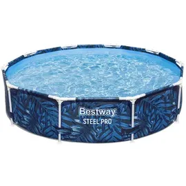 BESTWAY Steel Pro Frame Pool Ø 305 x 66 cm, tropisches Blatt-Design