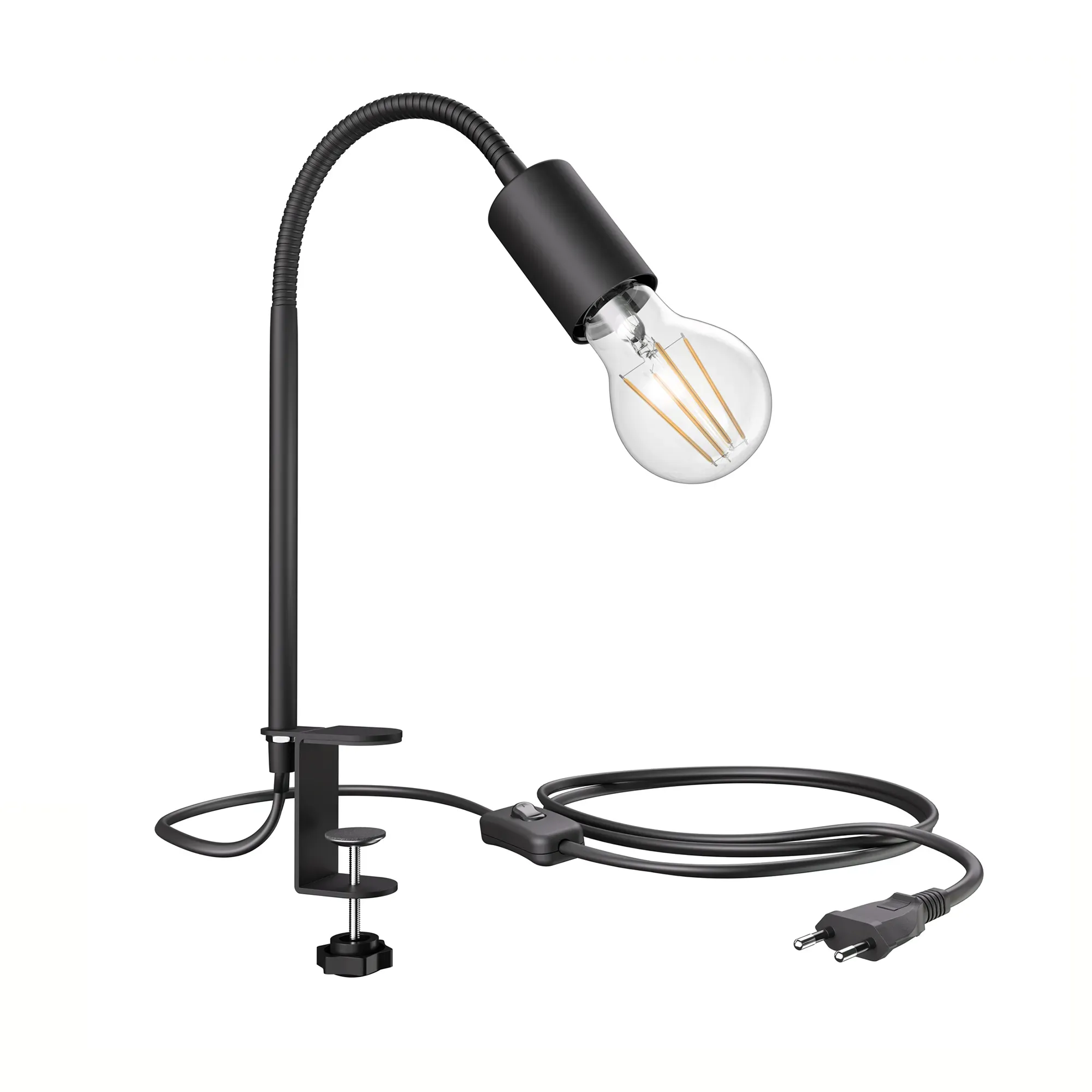 ledscom.de Klemmleuchte LELE mit Schwanenhals, schwarz, inkl. E27 Lampe, Energieeffizienzklasse A (warmweiß, 4W, 848lm)