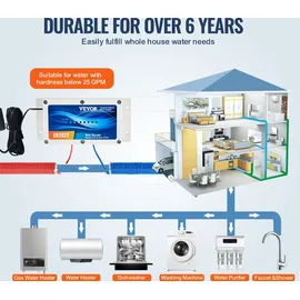 Vevor Elektronisches Wasserentkalkersystem, salzfreier Entkalker für das ganze Haus, Wasserenthärter zur Reduzierung von Kalkablagerungen, für alle Arten von Sanitärrohren