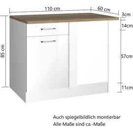 Held Eckschrank Mailand 110 x 85 x 60 cm Hochglanz Weiß