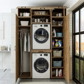 roomartstore.de Roomart Waschmaschinenschrank 157 cm Schwarz Eiche