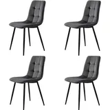 IDEASY 4-Fußstuhl 4St, Polsterstuhl Design Stuhl, Tragfähigkeit 150kg, Küchenstuhl, Hohe Rückenlehne, Esszimmerstuhl mit Samt/Leinen, Metallbein grau