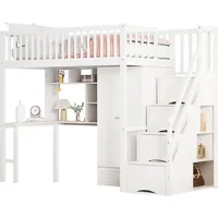 XDOVET Hochbett,Kinderbett mit großem Kleiderschrank Regal und Tisch,Mit Grosse