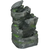 Gartenbrunnen, Solar Springbrunnen mit 4 Stufen, Wasserbrunnen mit LED-Beleuchtung, Zierbrunnen für Garten, Balkon, Kunstharz, 34 x 28 x 57 cm