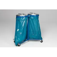 PROREGAL® Müllsackständer Metall-Deckel Fahrbar 2x 120L 102x86x48cm Stahl Blau-Verzinkt