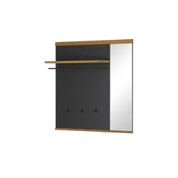 Garderobenpaneel  Mirow , schwarz , Holzwerkstoff,Glas,Massivholz , Maße (cm): B: 110 H: 111 T: 30.0