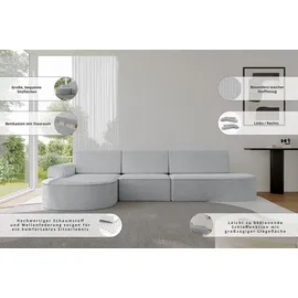 altdecor Eckcouch Cord 5-Sitzer Dunkelgrau