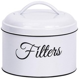 Evenden Kaffeefilterhalter, Aufbewahrungskorb für Kaffeefilter mit Deckel, runder Behälter für Kaffeefilter für Theke, Weiß, ca. 15 x 15 x 15,5 cm