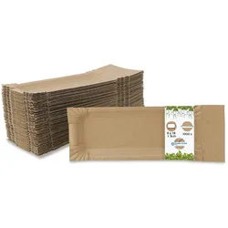 BIOZOYG 1000 Stück Einwegteller Wurstpappe 8x18+3cm, Pappteller rechteckig mit Abriss, braun, Pappteller Bratwurstschale Pappgeschirr, nachhaltig