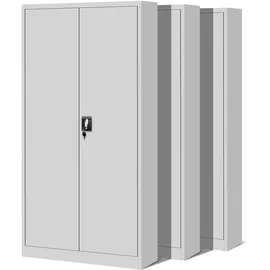 Jan Nowak 3er Set Aktenschrank C001H Büroschrank Metallschrank Stahlschrank Werkzeugschrank Stahlblech Pulverbeschichtet Flügeltürschrank Abschließbar 195 cm x 90 cm x 40 cm (grau/grau)