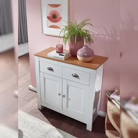 FineBuy Sideboard MDF Weiß - Eiche 80cm Kommode mit 2 Schubladen & 2 Türen modernes Design