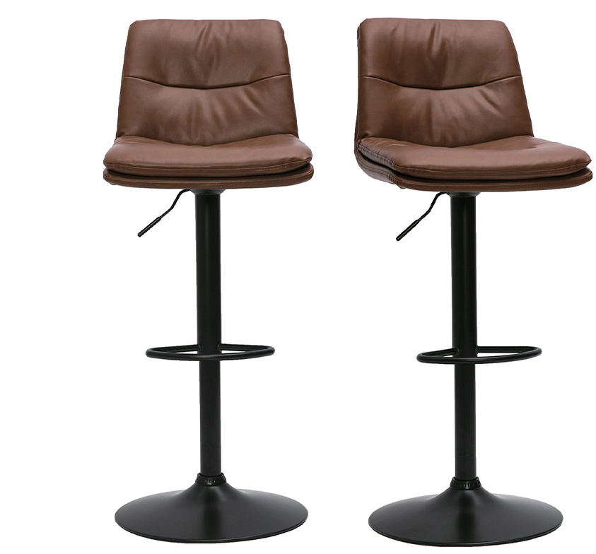 Tabourets de bar réglables en polyuréthane marron et métal noir (lot de 2) ZUCK