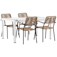 ebuy24 Togo Gartenset Tisch 90x150cm weiß, 4 Stühle Lindos braun. - Braun