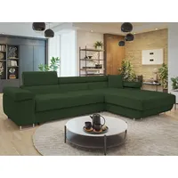 Mirjan24 Ecksofa Torezio Mini Cord, Eckcouch mit Bettkasten und Schlaffunktion, Einstellbare Kopfstützen, 280x170x70-90 cm (Farbe: Poso 1... - Grün