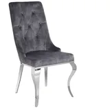 Esszimmerstuhl Chesterfield Samt Metall mit Griff Grau Silber Barock Stuhl