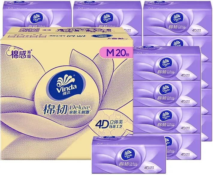 Vinda Kosmetiktücher Cotton Soft & Strong, 3-lagig, Größe M, 100 Blatt pro Packung, insgesamt 20 Packungen