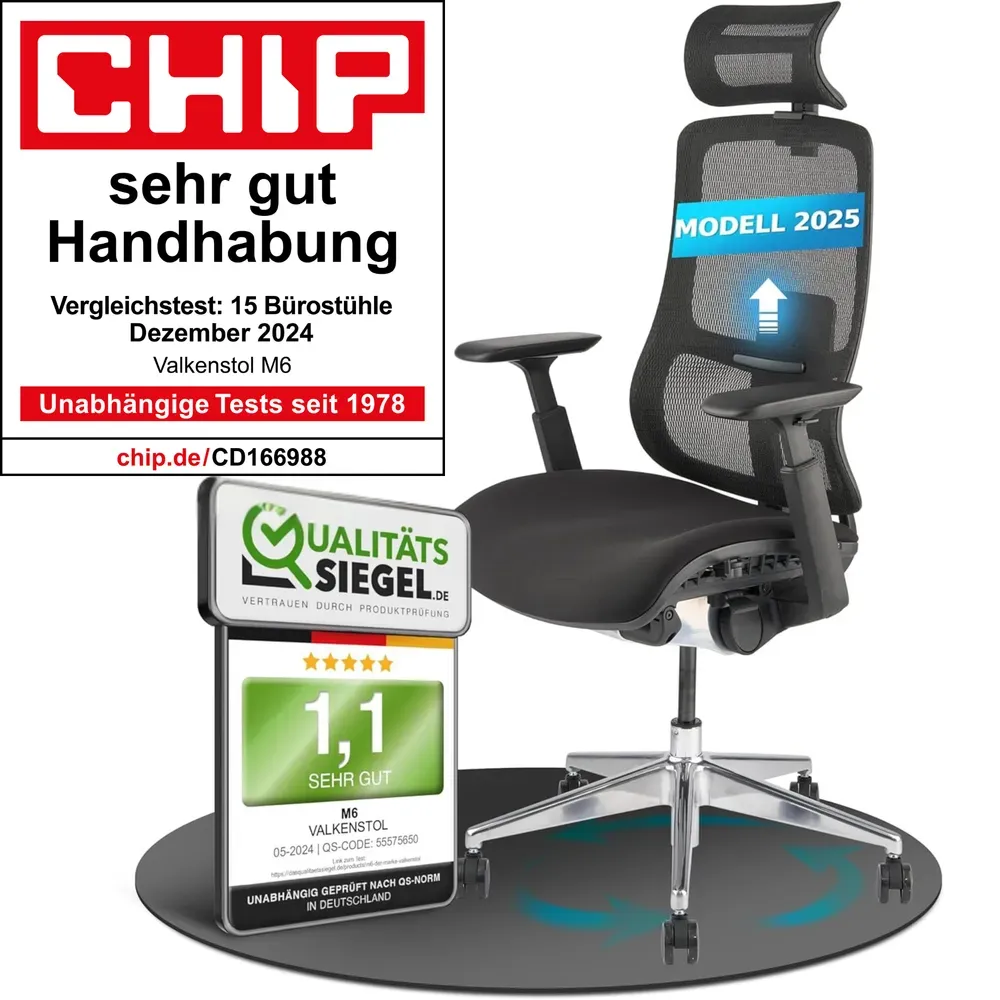 VALKENSTOL M6 - Premium Ergonomischer Bürostuhl bis 1,95 m - Polster Sitz